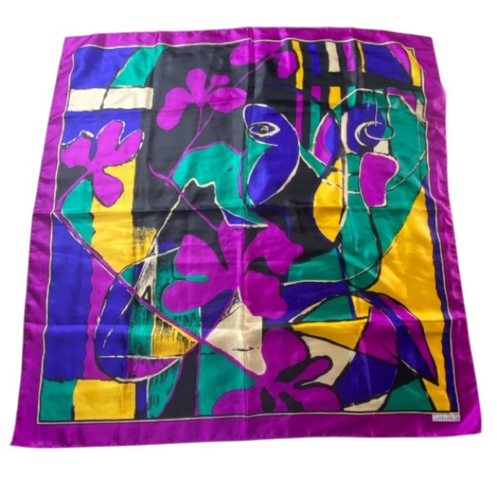 Sunkyung Sa Scarf Abstract Print 34 x 34 Multicolor Luxury Cubist